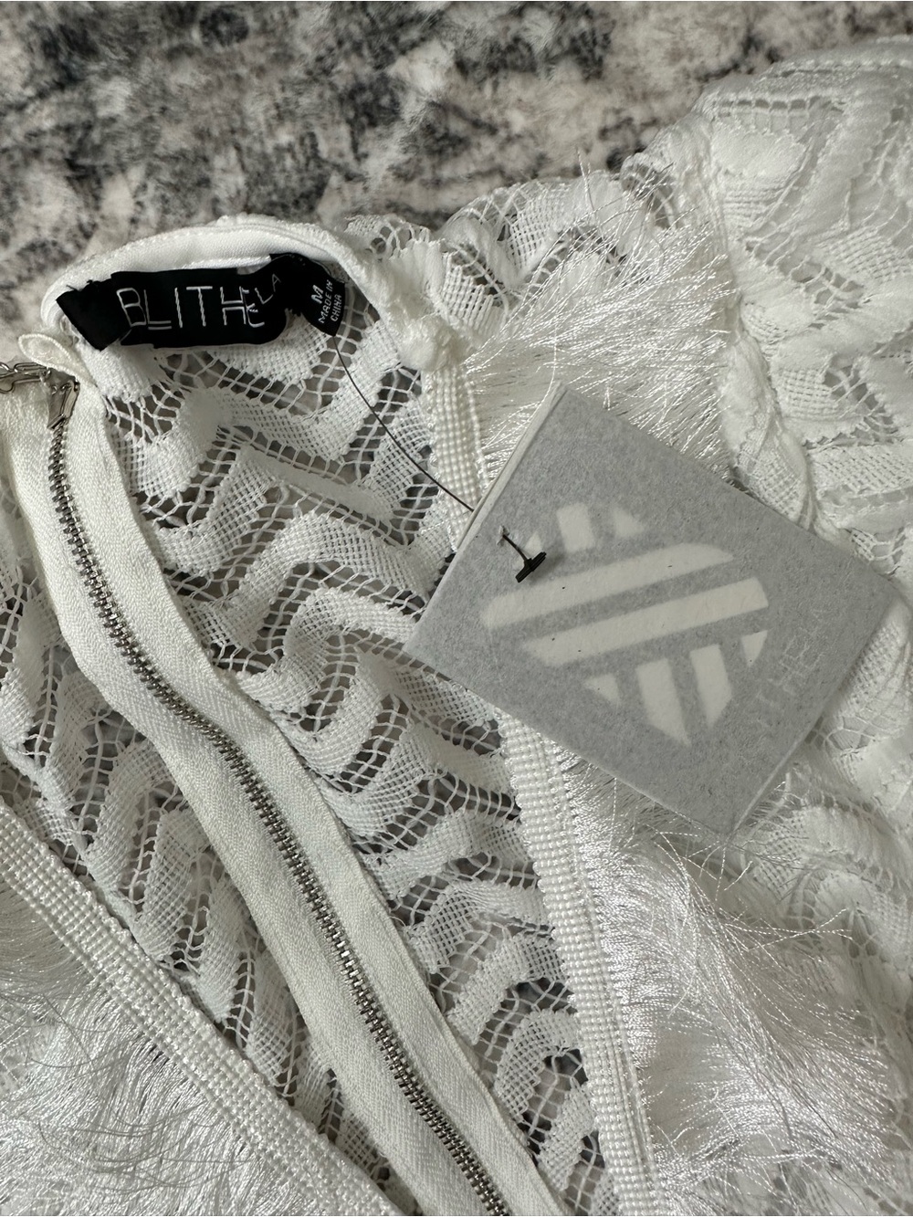 NWT White Lace Long-Sleeve Cutout Jumpsuit - Picture 3 of 3